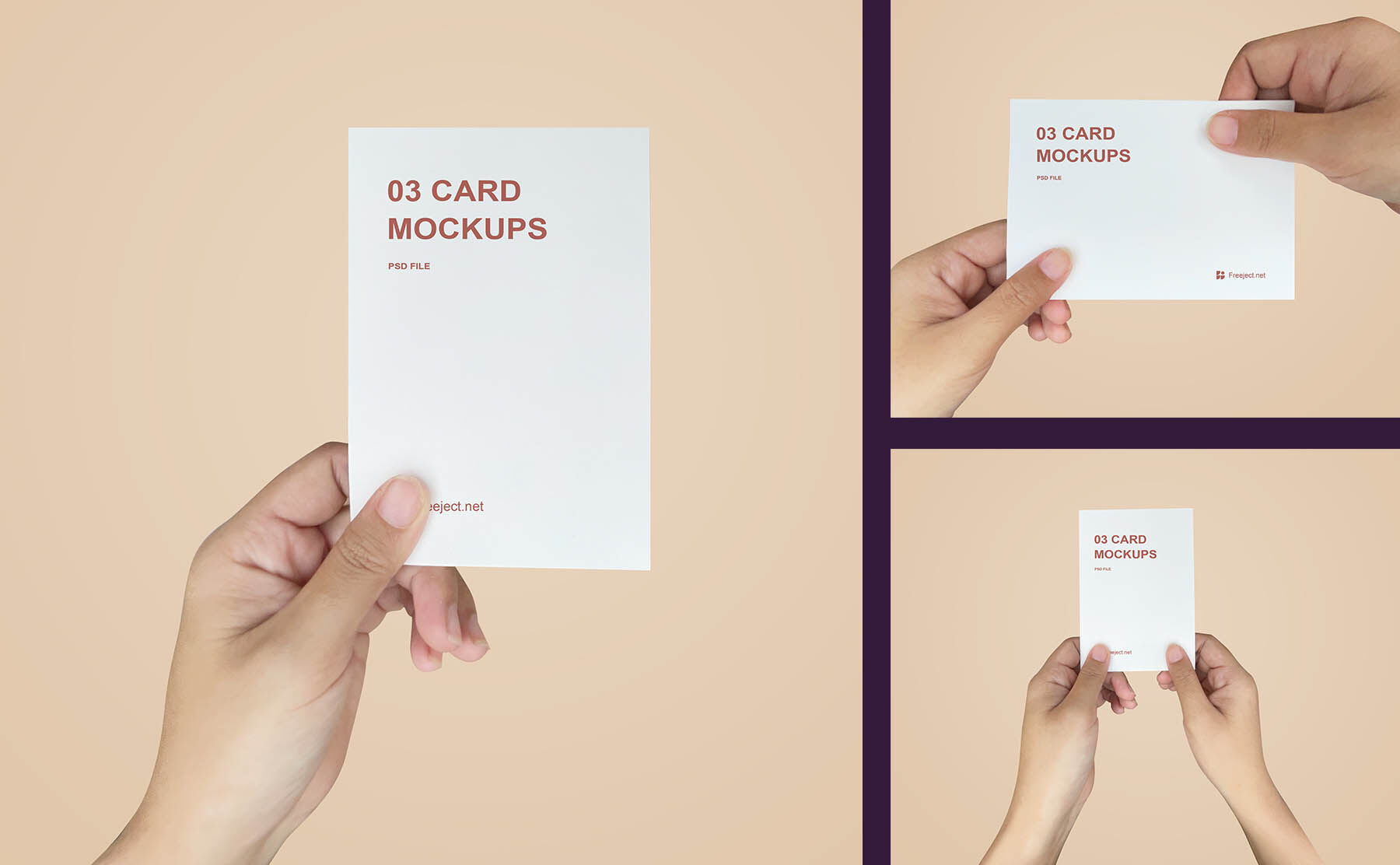 3 Mockups of Hands Holding Business Cards in Different Ways FREE PSD