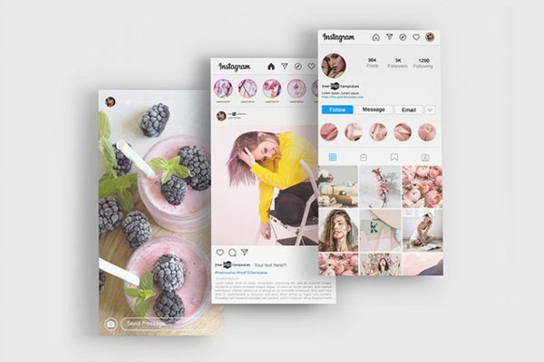 4 Mockups of Instagram Cards Featuring an iPhone FREE PSD