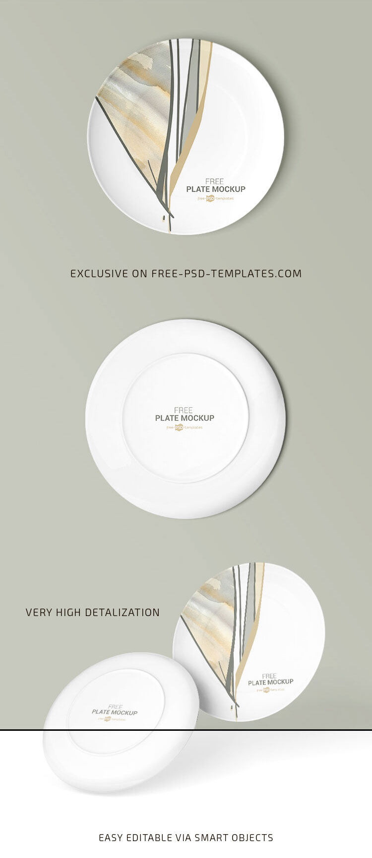 4 Mockups of Plates in Different Views and Positions FREE PSD