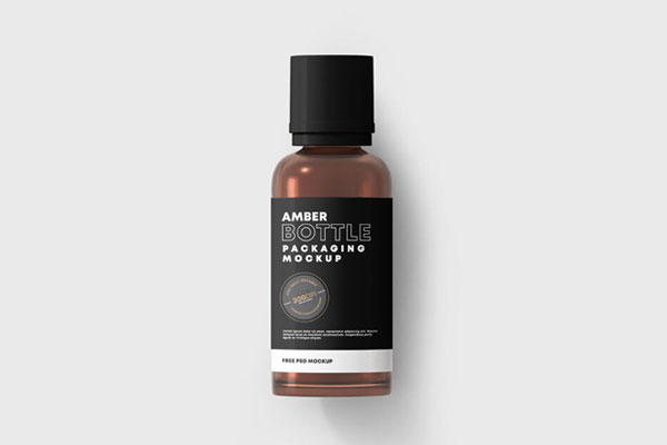 Amber Bottle Laid on the Surface in Top View Mockup FREE PSD