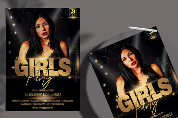 Black and Golden, Glitter Party Flyer Template FREE PSD