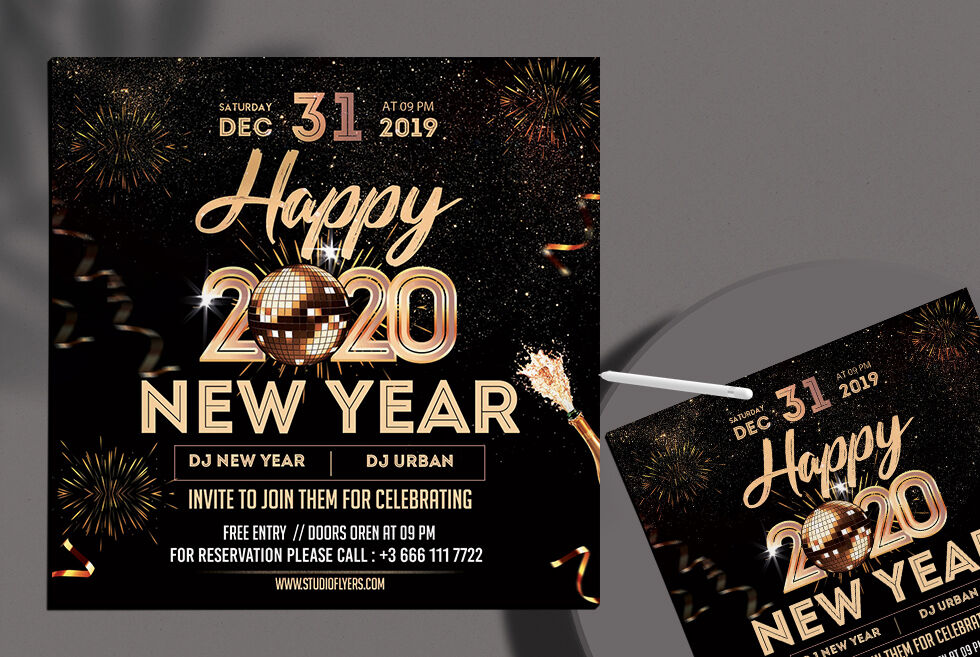 Black and Golden Happy New Year Square Flyer / Instagram Template Free ...