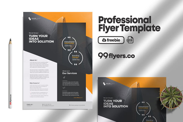 Black and Orange Modern Corporate Flyer Template FREE PSD