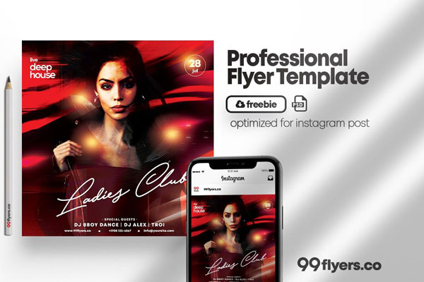Black and Red, Modern Ladies Night Party Instagram Banner Template FREE PSD