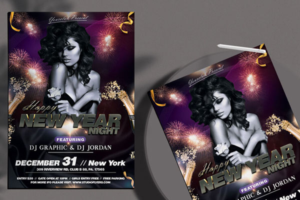 Black and White Glitter New Year Flyer Template FREE PSD