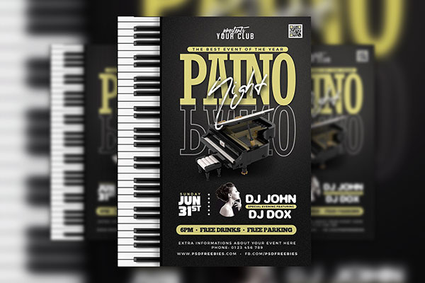 Black and White Piano Music Concert Flyer Template FREE PSD