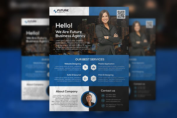 Black, Blue, White Modern Business Flyer Template FREE PSD