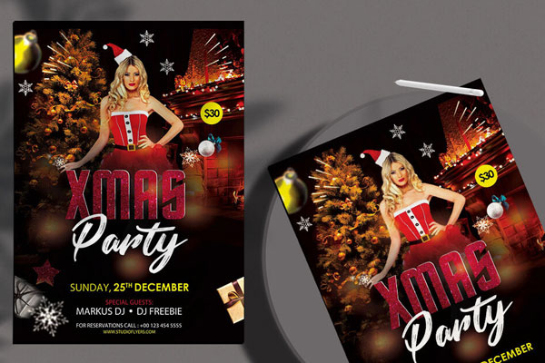 Black, Festive Christmas Eve Party Flyer Template FREE PSD