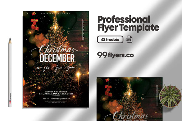 Black Glitter Christmas Event Flyer Template FREE PSD