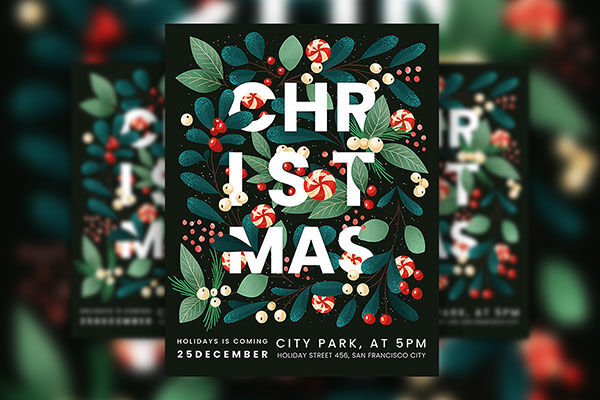 Black, Green Festive Christmas Party Flyer Along with Facebook Cover Templates FREE PSD