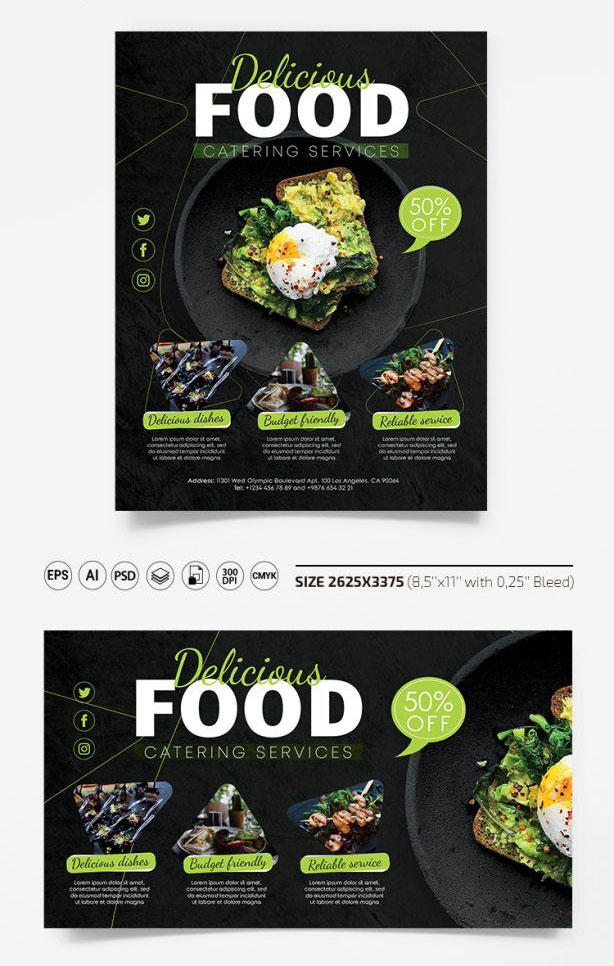 Black Modern Catering Services Flyer and Facebook Cover Template (FREE ...