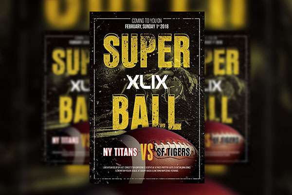Black, Yellow Grunge Super Bowl Flyer and Facebook Cover Templates FREE PSD
