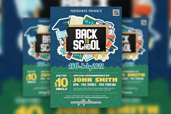Blue and Green Illustrative Back To School Party Flyer FREE PSD