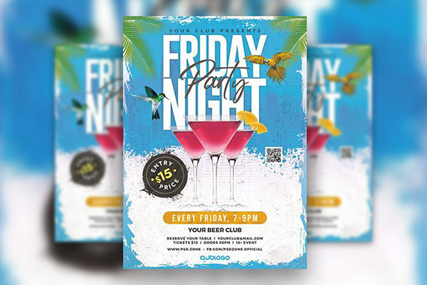 Border Tropical Cocktail Party Flyer Template FREE PSD