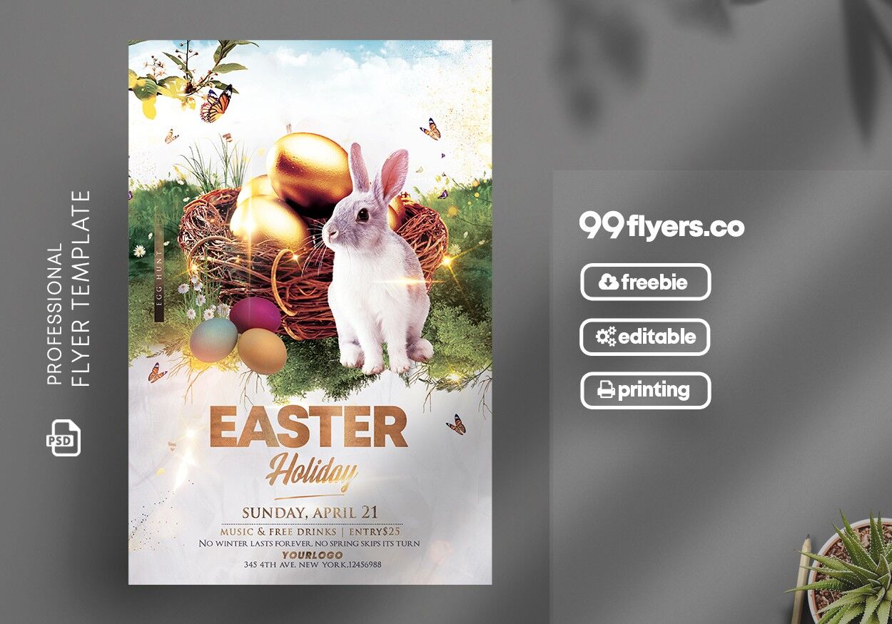 Bright and Sparkling Easter Party Flyer Template FREE PSD