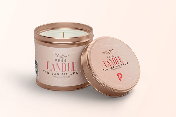 Candle Tin Jar with a Leaning Lid Mockup FREE PSD