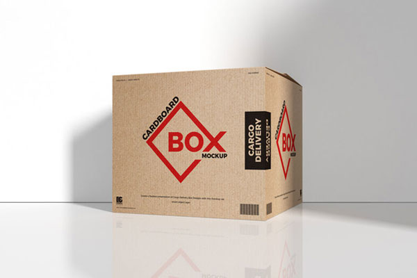 Cargo Delivery Carton Standing in the Half-Side View Mockup FREE PSD