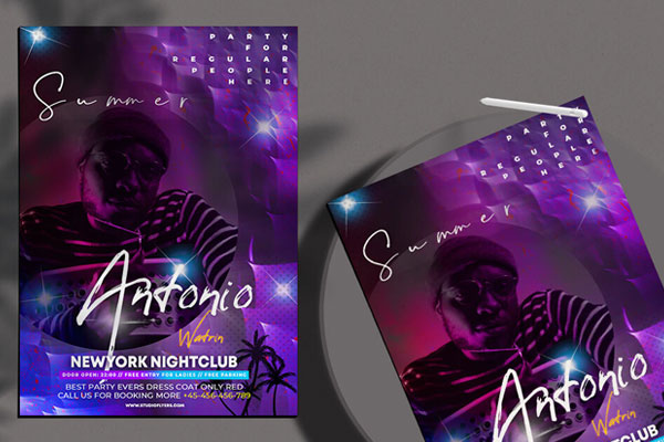 Circle Sparkly Summer Night Flyer Template FREE PSD