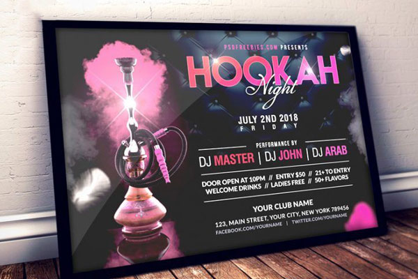 Classy Horizontal Hookah Night Flyer Template FREE PSD
