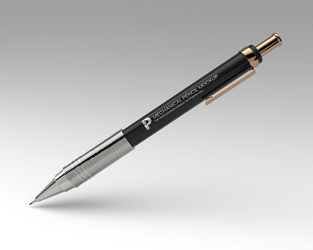 Close-up Shiny Steel Mechanical Pencil Mockup FREE PSD