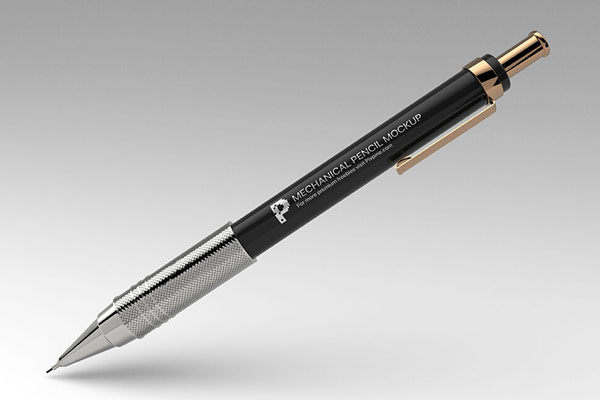 Close-up Shiny Steel Mechanical Pencil Mockup FREE PSD
