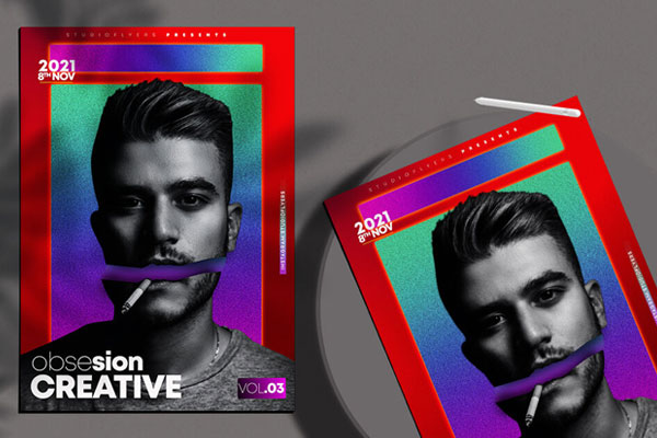 Color Gradient, Frame-Style Modern Night Party Flyer Template FREE PSD