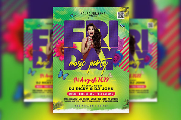 Colorful Tropical Nightclub Party Flyer Template FREE PSD