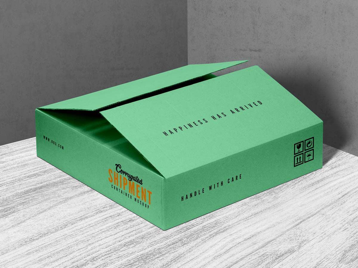 Corrugated Shipping Box Placed in Perspective Mockup FREE PSD