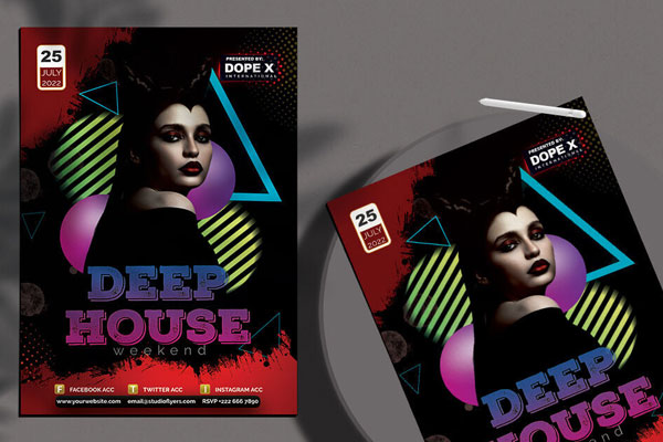 Dark Geometric Night Party Flyer Template FREE PSD