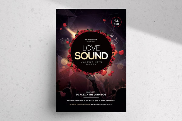 Dark Geometric Valentine's Day Party Flyer Template FREE PSD
