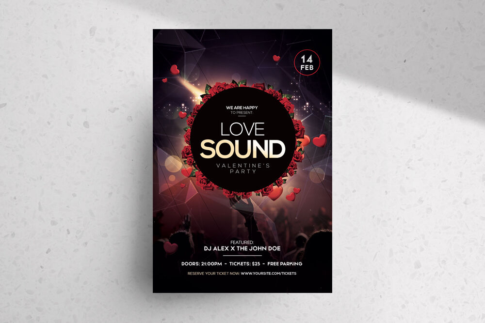 Dark Geometric Valentine's Day Party Flyer Template FREE PSD