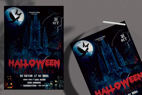 Dark Horror Halloween Party Flyer Template FREE PSD