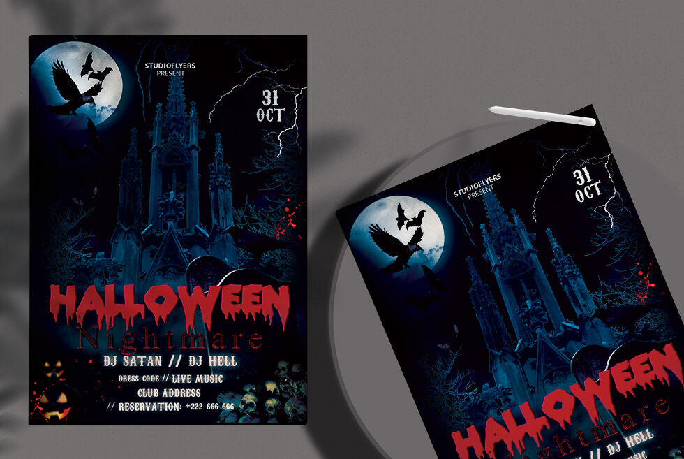 Dark Horror Halloween Party Flyer Template FREE PSD