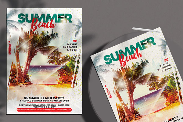 Dots Tropical Summer Beach Party Flyer Template FREE PSD