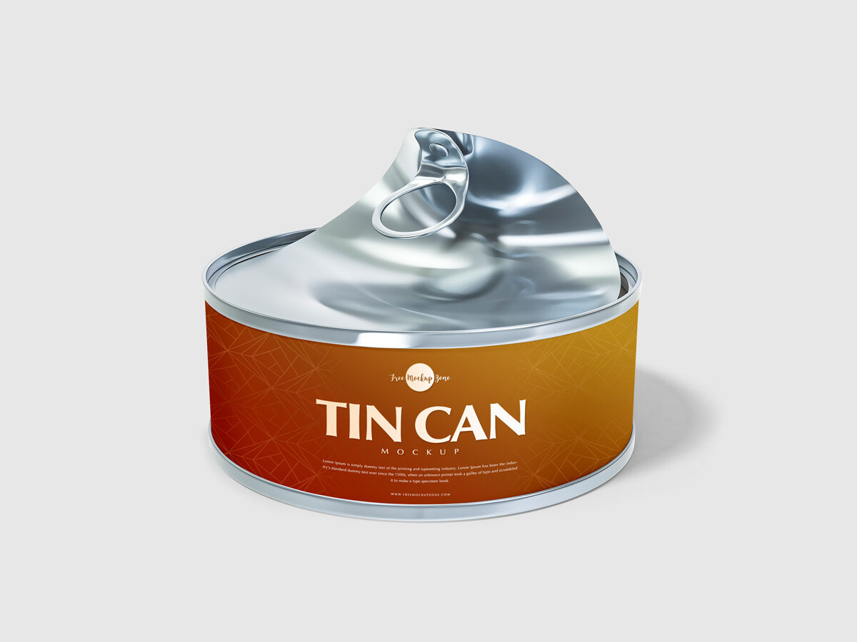 Easy-Open Tin Can Placed at the 3\4 Angle View Mockup FREE PSD