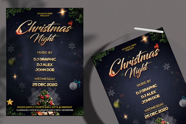 Elegant Christmas Party Flyer Template FREE PSD