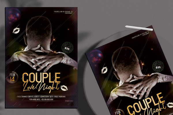 Elegant Valentine's Day Party/Event Flyer Template FREE PSD