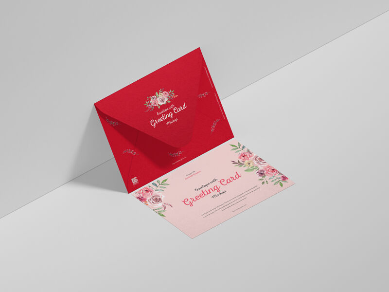 Envelope Leaning Against Wall with Greeting Card on Floor Mockup FREE PSD