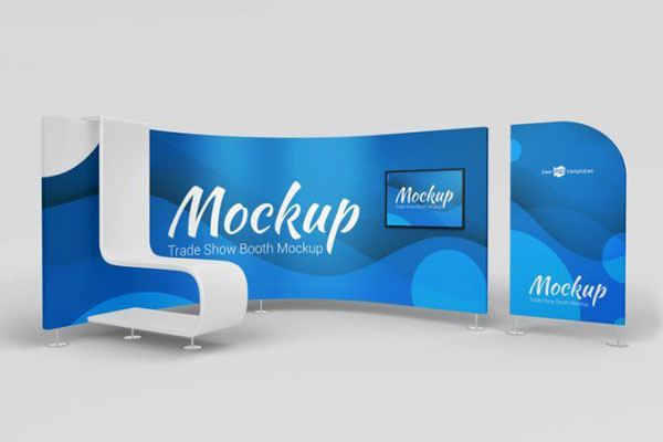 Front and 3/4 View of Two Trade Show Booth Mockups FREE PSD