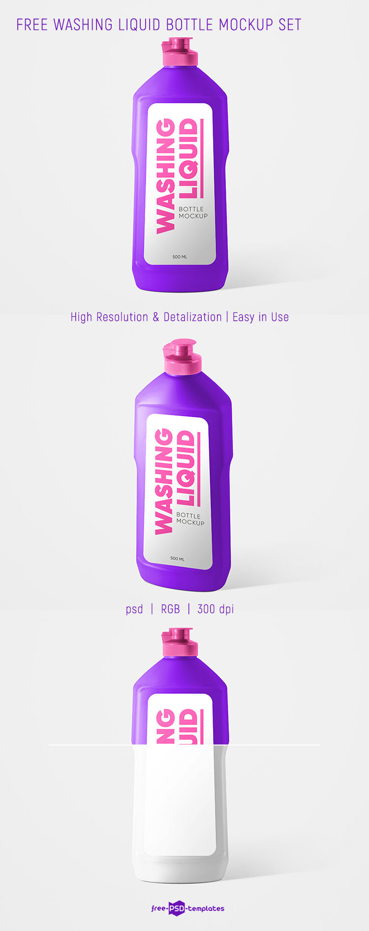 Front and 3/4 View of Two Washing Liquid Bottle Mockups FREE PSD