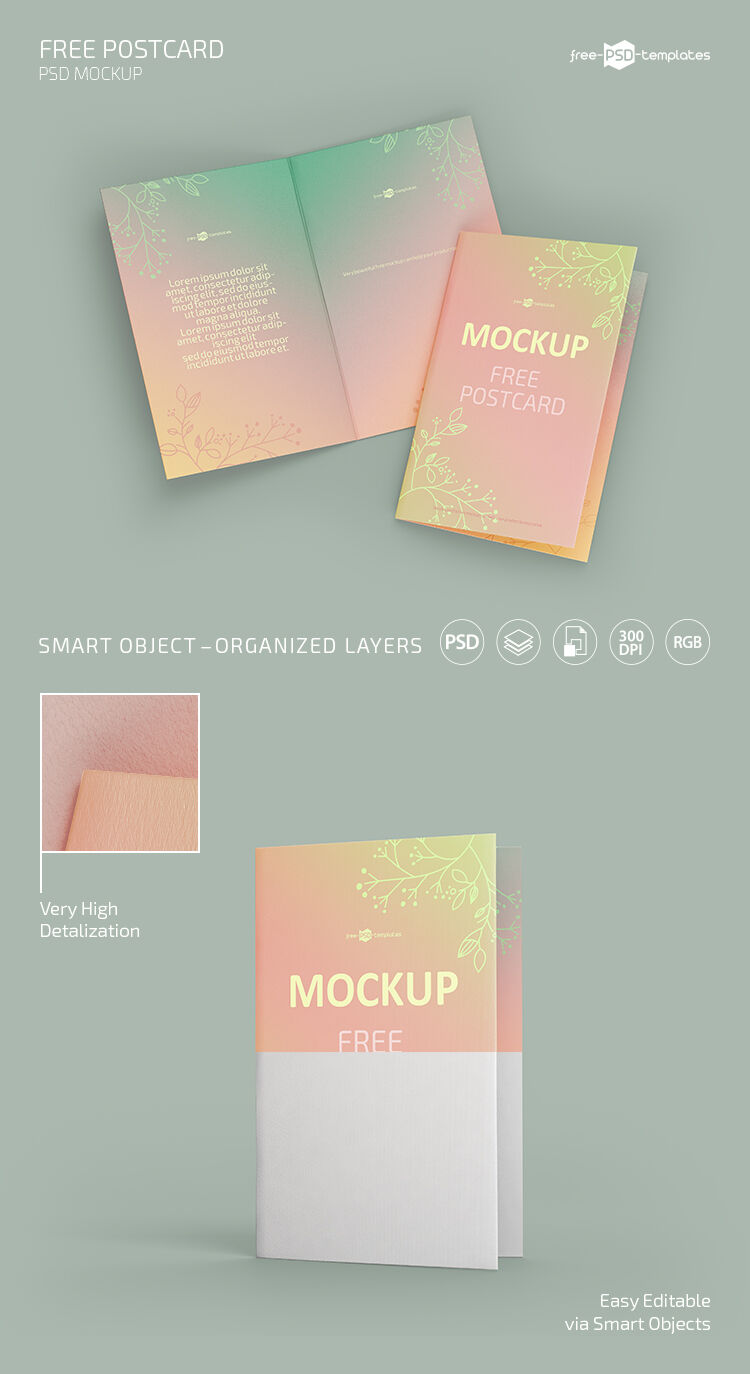 Front and Top View of Two Bi-Fold Postcard Mockups Free Download ...