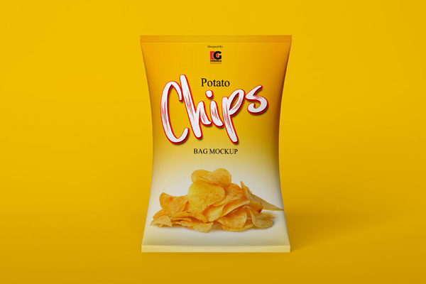 Front View Chips Plastic Bag Mockup in Plain Setting FREE PSD