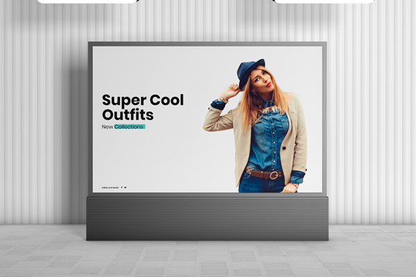 Front View Mall Indoor Horizontal Digital Billboard Mockup FREE PSD