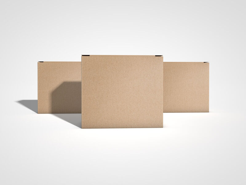 Front View Mockup of 3 Standing Product Delivery Boxes FREE PSD