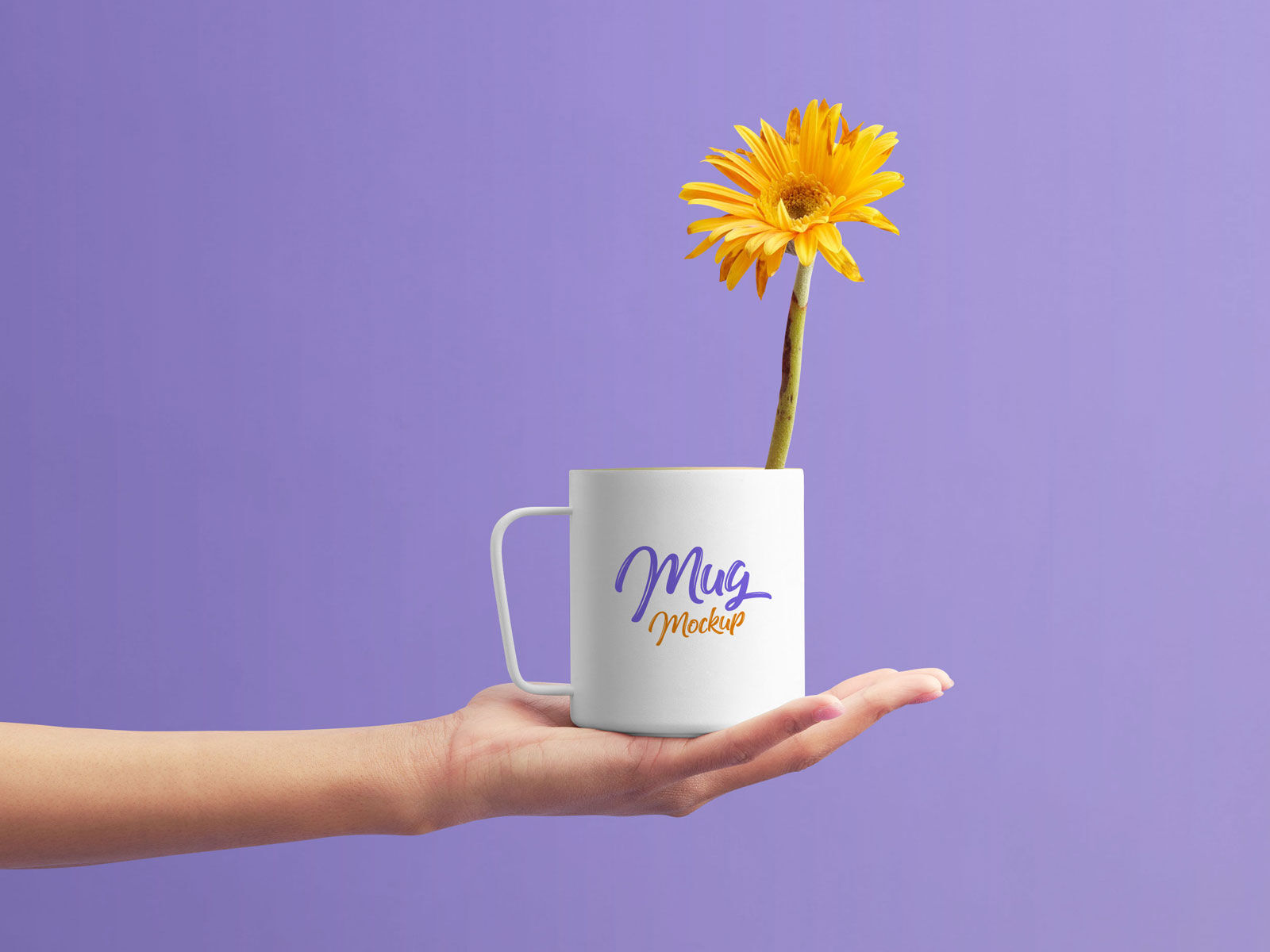 Front-View Mockup of a Mug in the Palm of a Hand FREE PSD