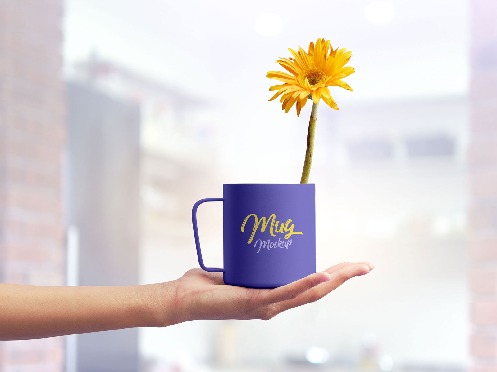 Front-View Mockup of a Mug in the Palm of a Hand FREE PSD