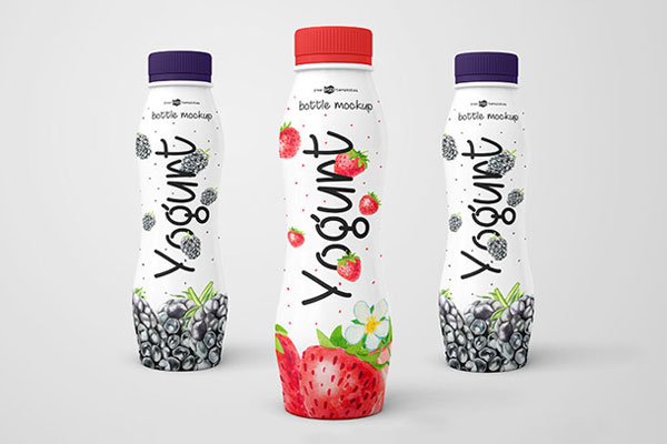 Front View of 3 Yogurt Bottle Mockups FREE PSD