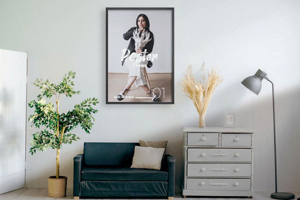 Front View of a Framed Rectangular Poster Mockup FREE PSD