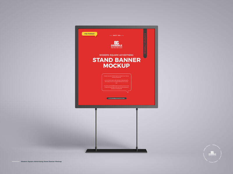 Front View of a Simple Square Advertising Stand Banner Mockup FREE PSD