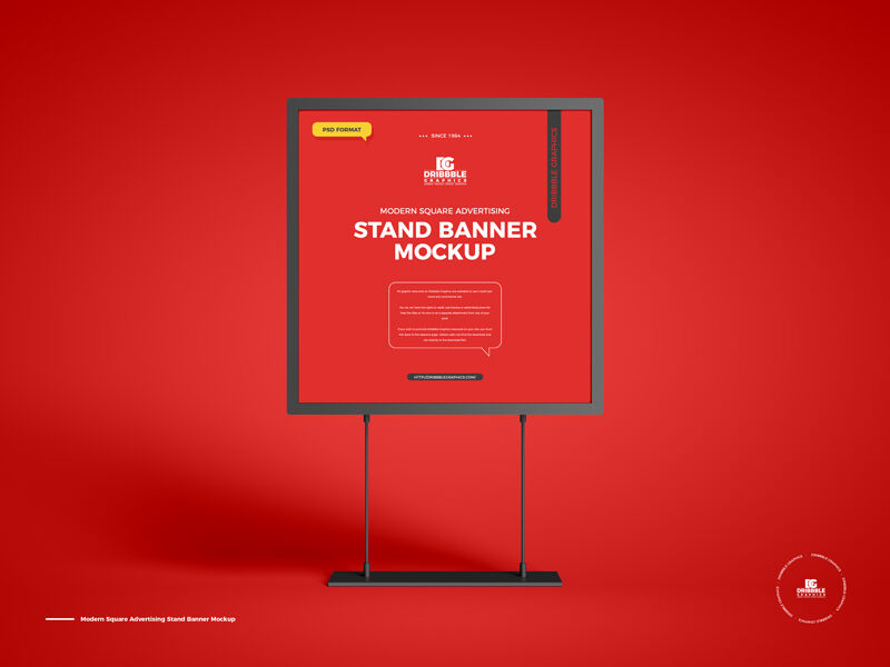 Front View of a Simple Square Advertising Stand Banner Mockup FREE PSD